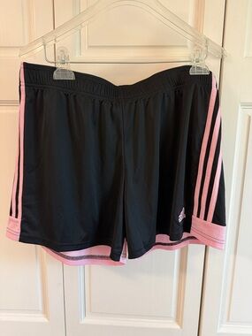 adidas Black Athletic Shorts with Pink Stripes